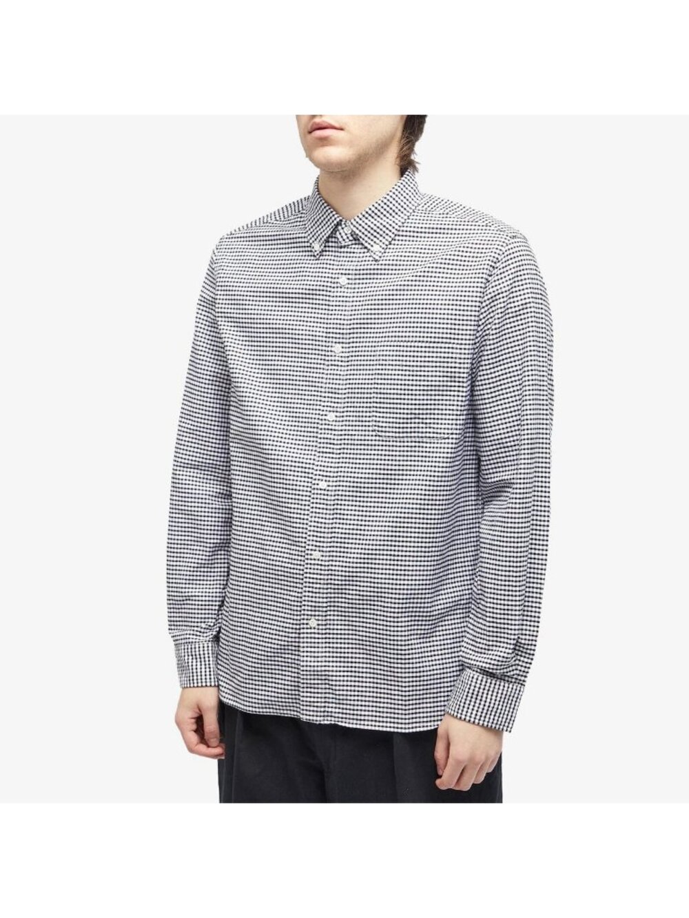 Beams Plus Men's Button Down Gingham Oxford Shirt in Black Medium